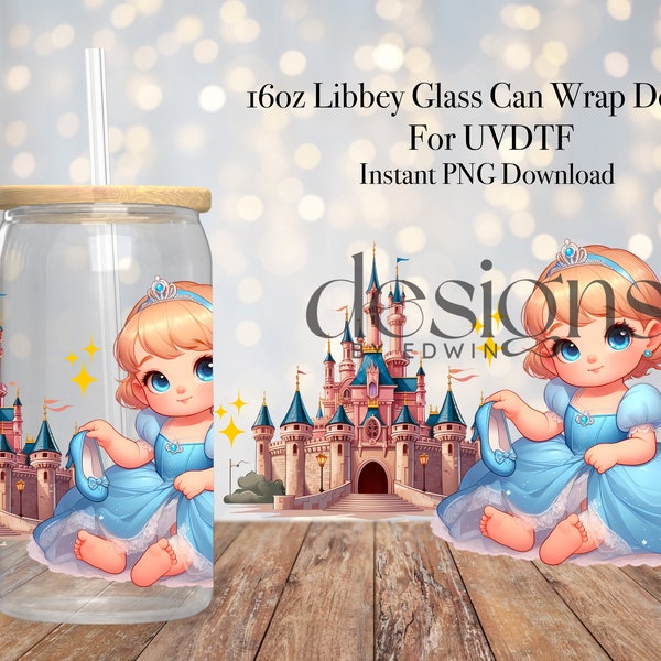 16 oz Libbey Glass Can UVDTF Wrap Design. Cute Cartoon Character Design.