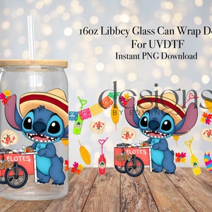 16 oz Libbey Glass Can UVDTF Wrap Design. Elotero Cartoon Character.