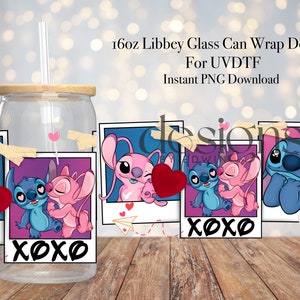 16 oz Libbey Glass Can UVDTF Wrap Design. Valentines Polaroid Cartoon Design.