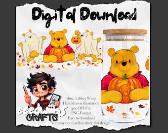 16 Unzen Libbey Glasdose UVDTF Wrap Design. Niedliches Halloween Kürbis Cartoon Charakter Design.