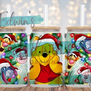 16 oz Libbey Glass Can Sublimation Design. Christmas Cartoon Character Design