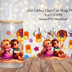 16 Unzen Libbey Glasdose UVDTF Wrap Design. Laternen Liebe Cartoon Design.