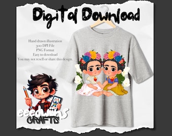 Zwilling Frida PNG Design. Digitaler Download Design.