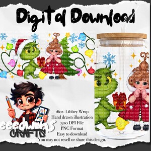 Envoltura para latas de vidrio Libbey de 16 oz con diseño de protección UVDTF. Envoltura para regalo de Navidad Libbey