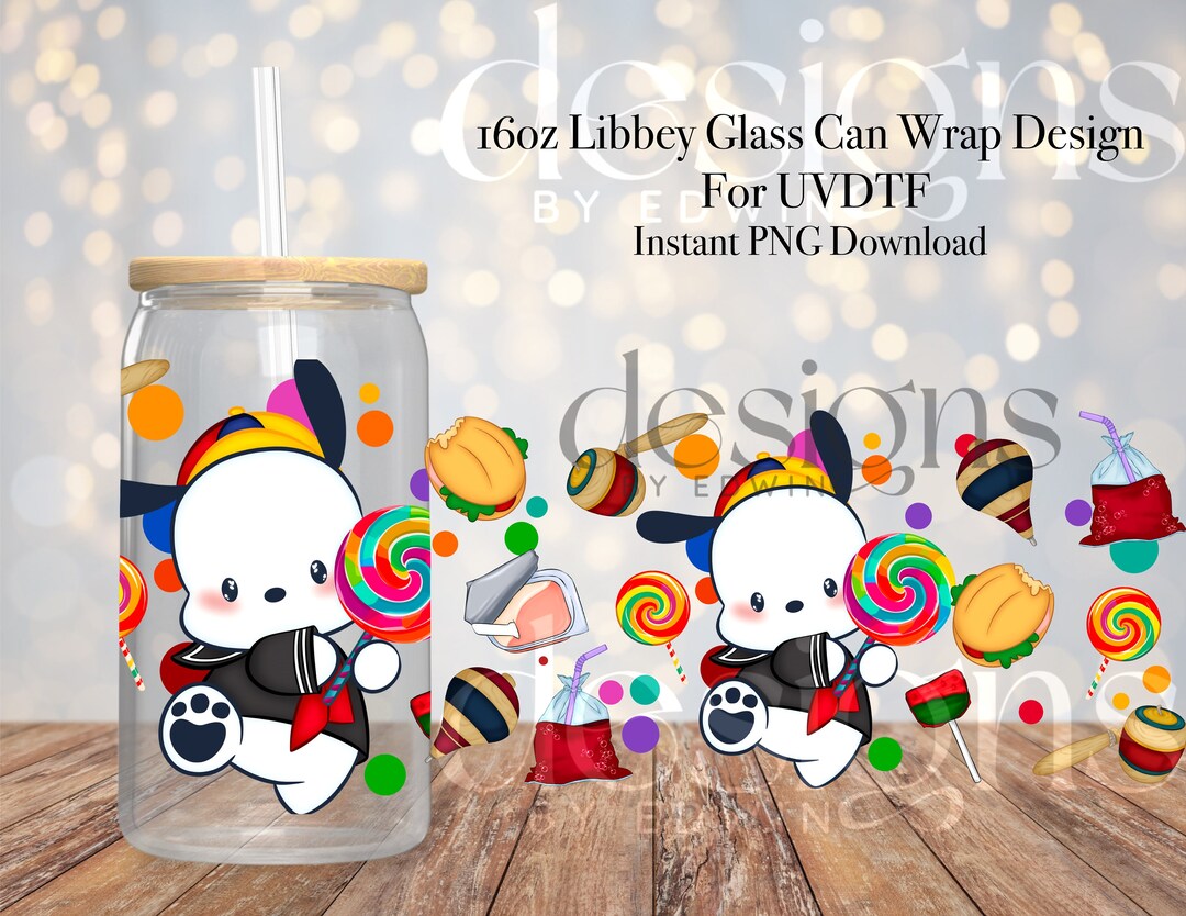 16 Oz Libbey Glass Can UVDTF Wrap Design. Cute Cartoon Character Design ...