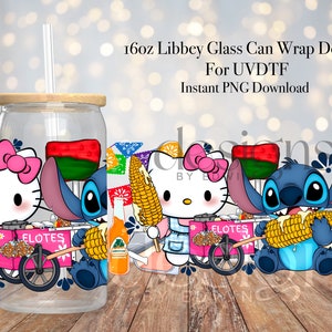 Design de embalagem UVDTF de lata de vidro Libbey de 16 oz. Design de lanches mexicanos fofos.