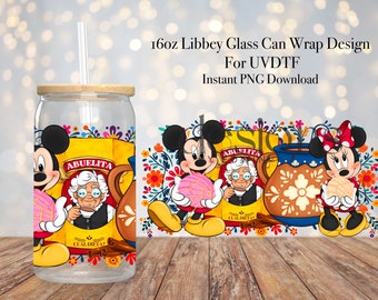 16 oz Libbey Glass Can UVDTF Wrap Design. Concha Cartoon Design