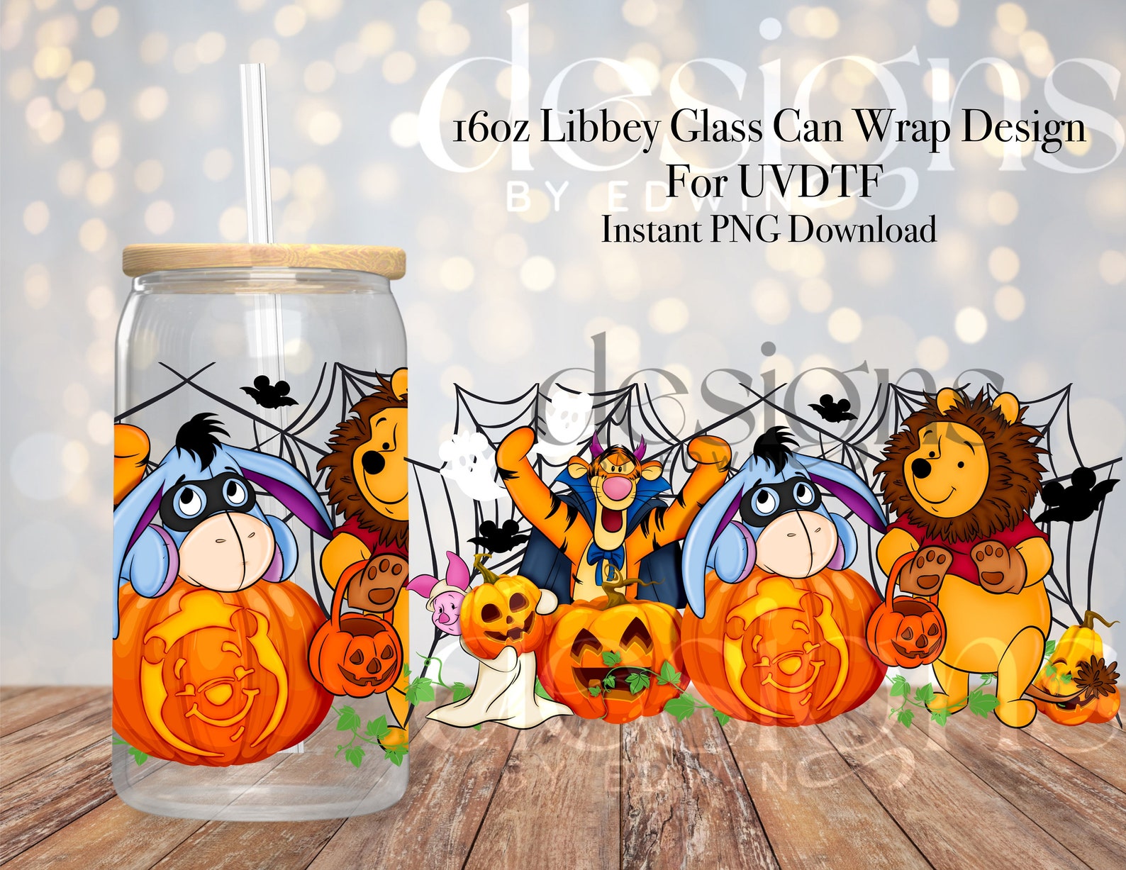 16 Oz Libbey Glass Can UVDTF Wrap Design. Cute Halloween Cartoon ...