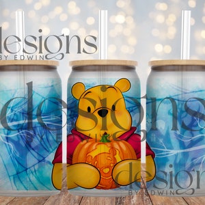 16 oz Libbey Glass Can Sublimation Design. Halloween Friends Design.