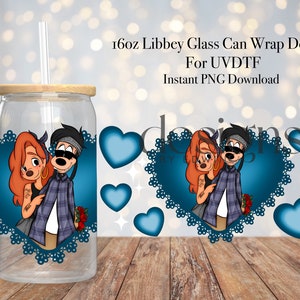 16 oz Libbey Glass Can UVDTF Wrap Design. Cholo Valentines Cartoon Design.