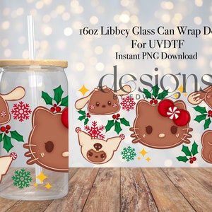 16 oz Libbey Glass Can UVDTF Wrap Design. Gingerbread Cartoon Character Design.