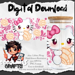 16 oz Libbey Glass Can UVDTF Wrap Design. Cute Concha Talavera Character Design.