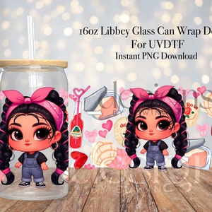 16 oz Libbey Glass Can UVDTF Wrap Design. Chicana Pink Bandana Coquette Design.
