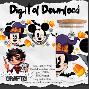 16 oz Libbey Glass Can UVDTF Wrap Design. Cute Halloween Candy Cartoon Character Design.