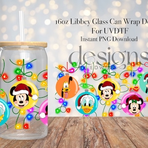 16 oz Libbey Glass Can UVDTF Wrap Design. Christmas Cartoon Design