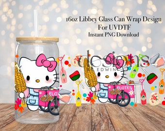 16 oz Libbey Glass Can UVDTF Wrap Design. Dona Elotera Gata.