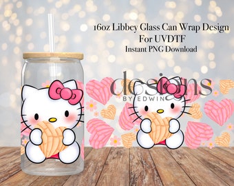 16 Unzen Libbey Glasdose UVDTF Wrap Design. Valentinstag Conchas Cartoon Design.