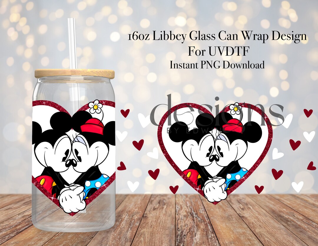 16 Oz Libbey Glass Can UVDTF Wrap Design. Valentines Glitter Heart ...