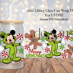 16 oz Libbey Glass Can UVDTF Wrap Design. Christmas Cartoon Design