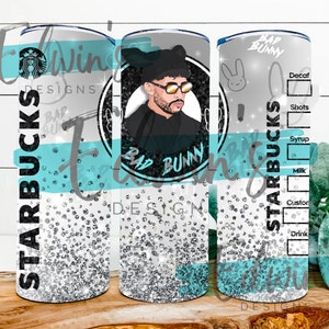 Diseño de sublimación de vaso recto de 20 oz. Diseño de personajes de dibujos animados de Bad Bunny