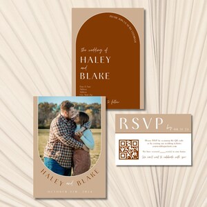 Fall Wedding Invitation Template Modern Rust Burnt Orange Invite Set | Editable Autumn Wedding Printable | Instant Download Boho Invite
