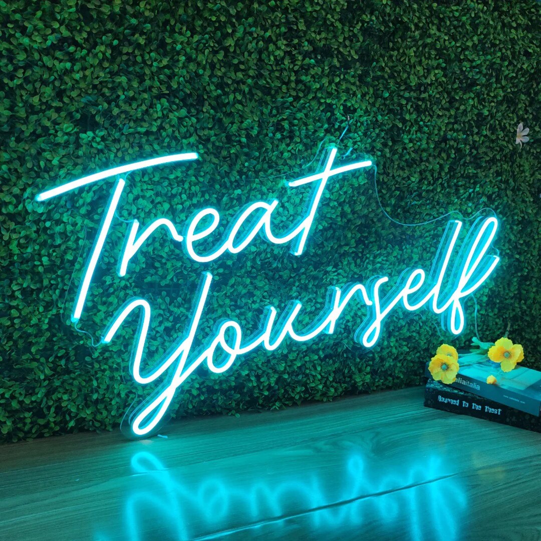 Treat Yourself Neon Sign Led Light Word Art Light Lamp Etsy