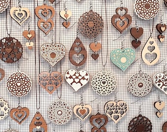 Hearts, 30 designs! Earrings & pendants. File for laser
