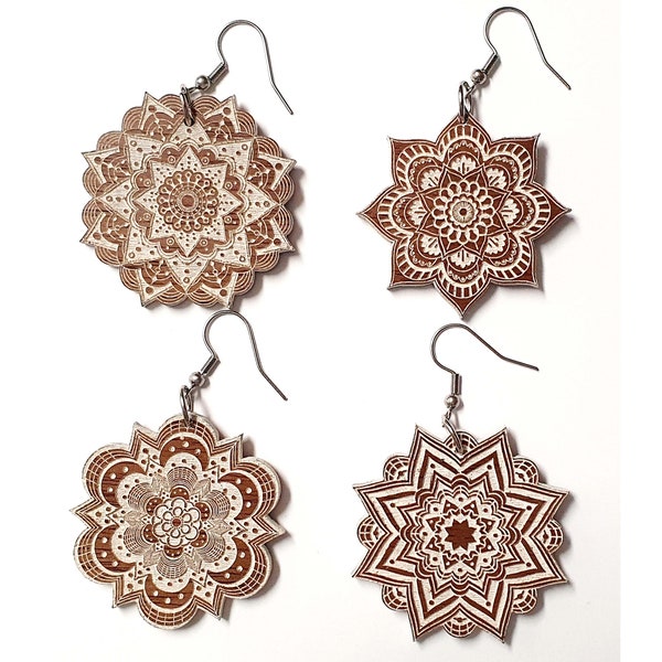 Mandala earrings & pendants 4 designs! File for laser