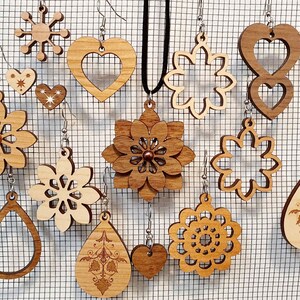 Earrings, flowers and hearts. File for laser