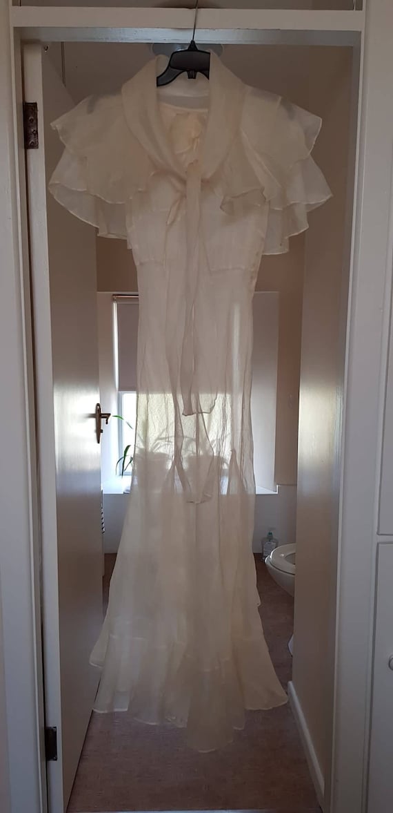 1930s dress 100% silk organza sheer dress and cape