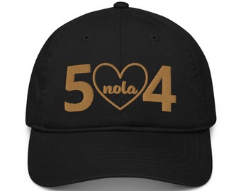504 NOLA Heart Baseball Hat | Black Gold Organic Cotton Game Day Cap