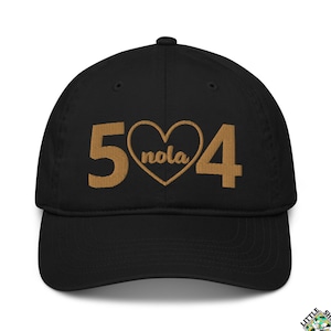 504 NOLA Heart Saints Womens Hat | Black Gold Organic Cotton Baseball Cap | New Orleans Game Day | Embroidery Gifts | Louisiana Mardi Gras