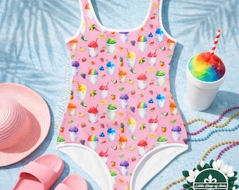 Youth Snowball Swimsuit, New Orleans Summer Snoballs with Whimsical Fruit One Piece Outfit