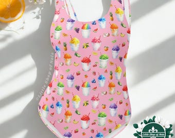Snowball Swimsuit: New Orleans Snoballs and Whimsical Fruit Summer One Piece Bathing Suit