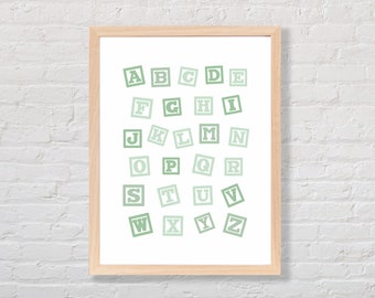 Groene print met alfabetblokken - kinderkamerdecoratie (digitale download)
