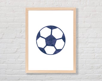 Lámina artística de balón de fútbol en acuarela, decoración deportiva para habitación infantil (descarga digital)