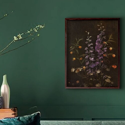 Dark Floral Wall Art Dark Botanical Print Wildflower Etsy