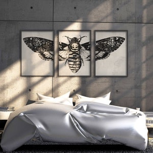 Arte de parede de mariposa da morte, conjunto de 3 impressões, arte de borboleta preta, impressão de borboleta vintage, arte de parede escura, impressão de mariposa, arte de mariposa com cabeça de morte, gótico