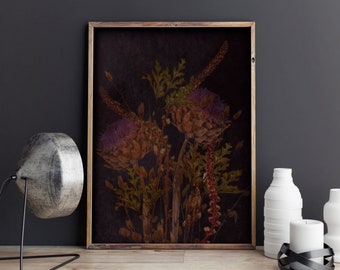 Moody Wildflower Botanical Print, Dark Floral Wall Art, Vintage Flower Poster, Dark Academia (Digital Download)