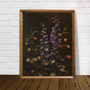 Dark Floral Print: Wildflower Still Life Wall Art (Digital Print)