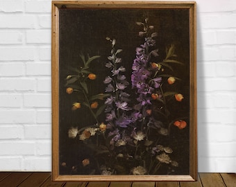 Dark Floral Print: Wildflower Still Life Wall Art (Digital Print)