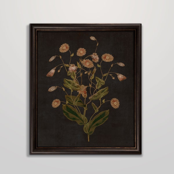 Dark floral print, printable wall art, wildflower print, moody painting, black botanical, vintage botanical, flower artwork, digital prints