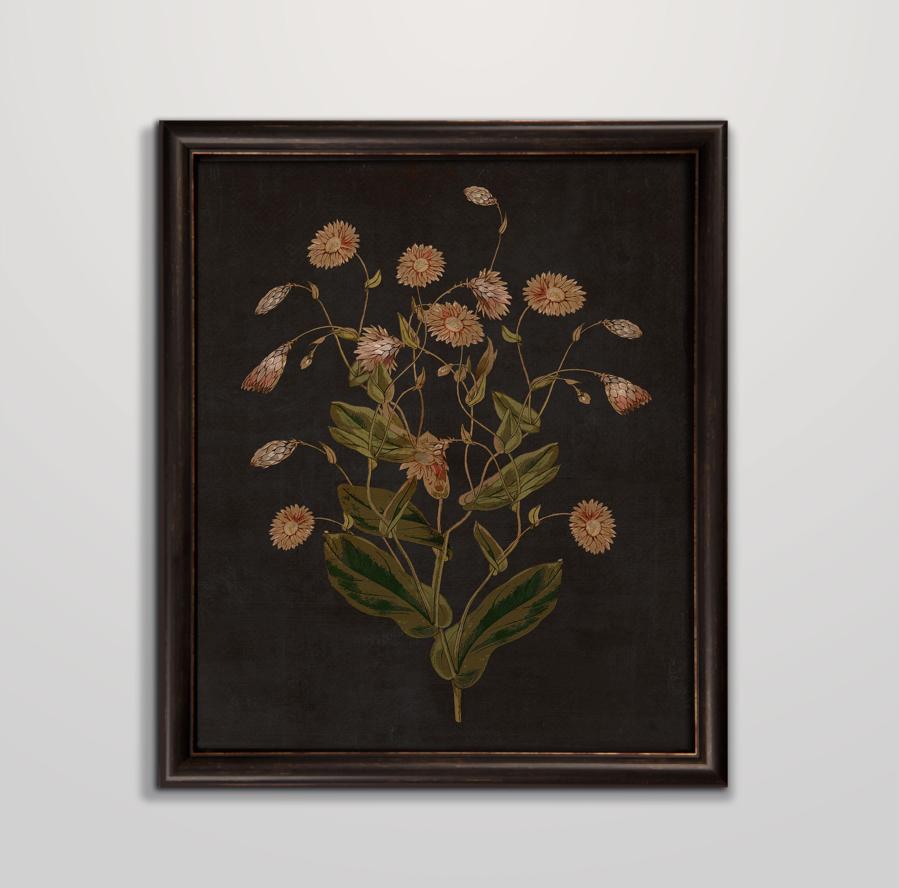 Impresión floral oscura: Arte mural vintage de estilo botánico rústico (descarga digital)