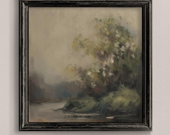 Lake Painting, Dark Moody Lake House Poster, Antique Wall Art (Digital Download)