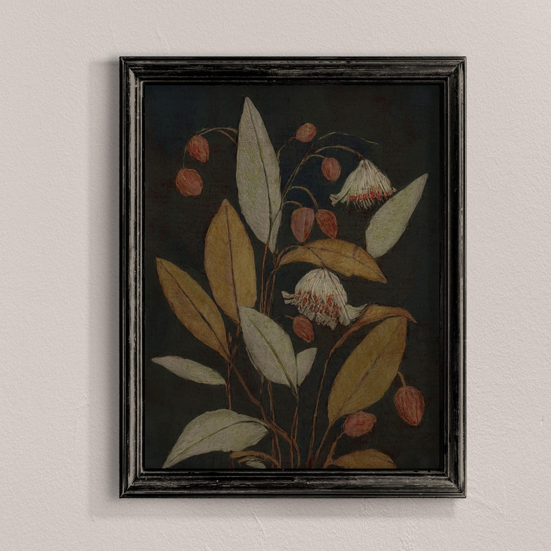 Dark Floral Botanical Print: Vintage Style Moody Wall Art (digital ...