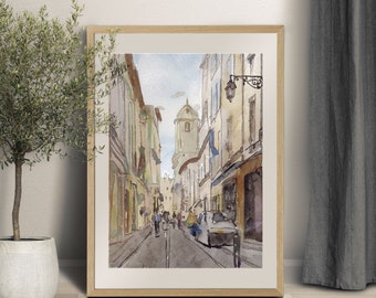 Vintage Cityscape Print, Paris Street Wall Art, European Architecture Painting, Neutral Landscape Decor, City Printable, Digital Download