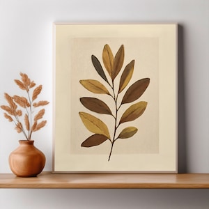 Beige Botanical Leaf Print: Minimalist Boho Wall Art (Digital Download)