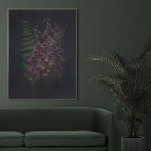 Black Background Botanical Print, Dark Botanical Prints, Black Flower ...