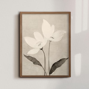 Estampado floral beige, arte mural neutro, arte mural botánico blanco, impresiones digitales, arte con flores prensadas, impresiones de herbario, pintura botánica