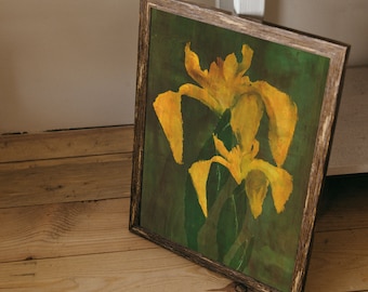 Yellow Iris Floral Print: Moody Watercolor Painting (Digital Download)